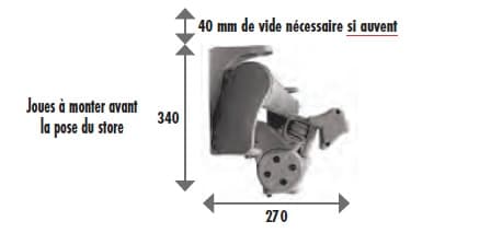 Schéma technique encombrement coffre store banne STORAL BRAS CROISÉS - Dimensions et fixation murale