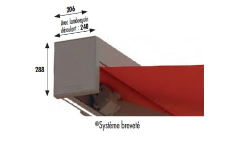 Schéma technique encombrement coffre store banne STORAL KUBE + - Dimensions et fixation murale